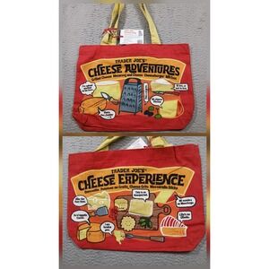 Trader Joe's Cheese Adventures Reusable‎ Canvas Tote Bag Red Graphic NWT